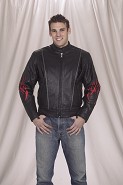 Red Flame Inlay<br>Racer Leather Jacket